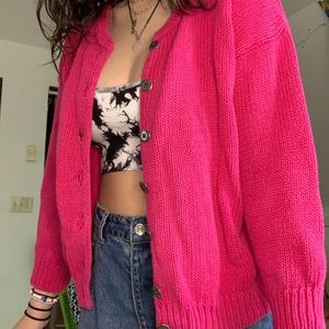 vintage chunky knit pink cardigan